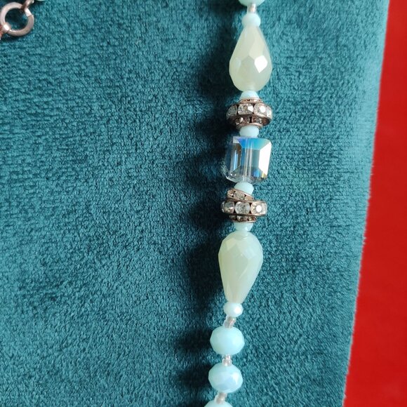 Rush by Denis & Charles BLUE Glass Faceted Beads/Crystal Long Necklace - Picture 2 of 9